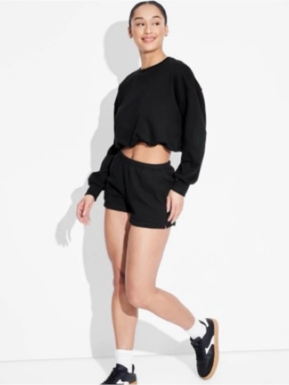 Women's High-Rise Fleece Shorts - Wild Fable Black XS New